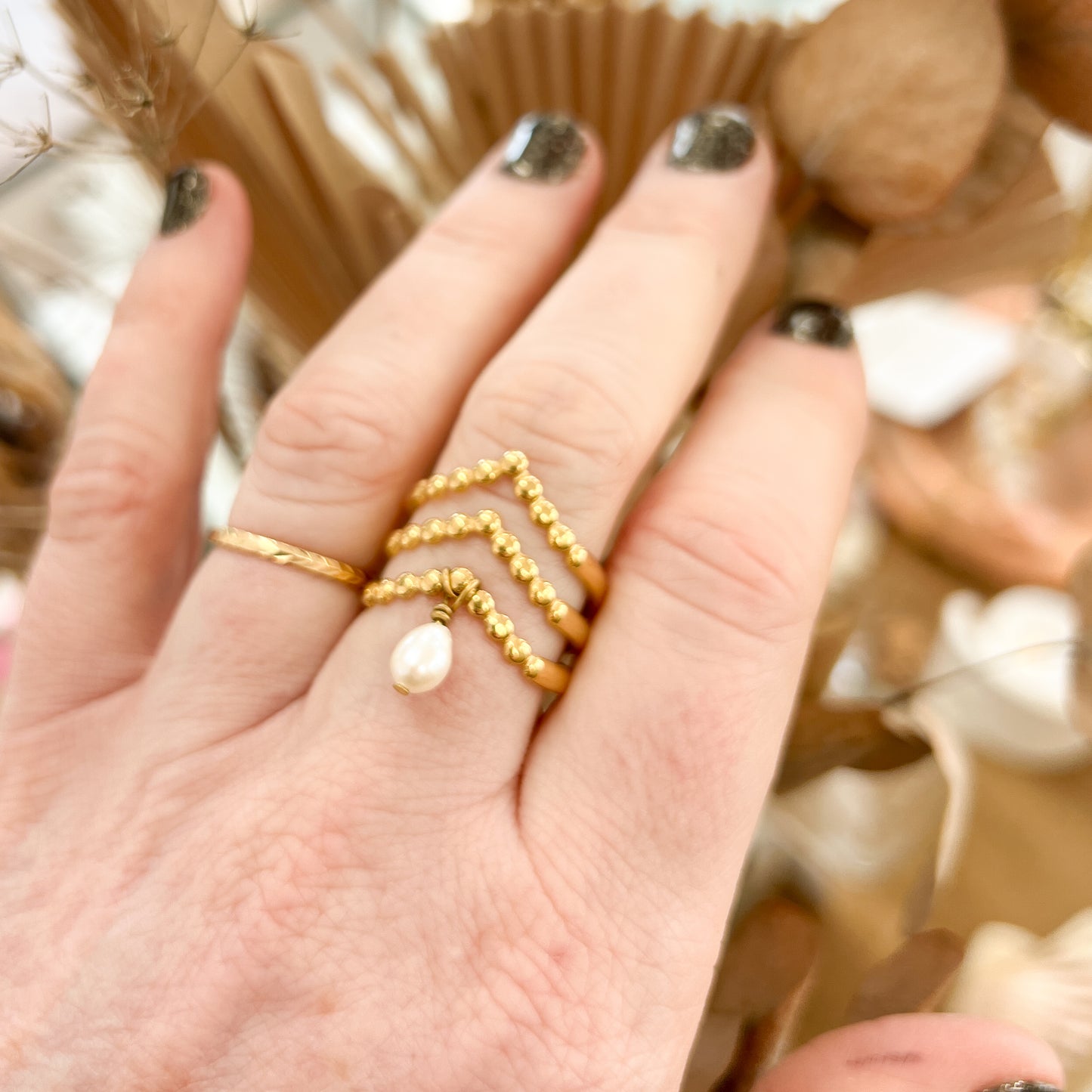 Bague Réglable Inox motif chevron Perle de Culture