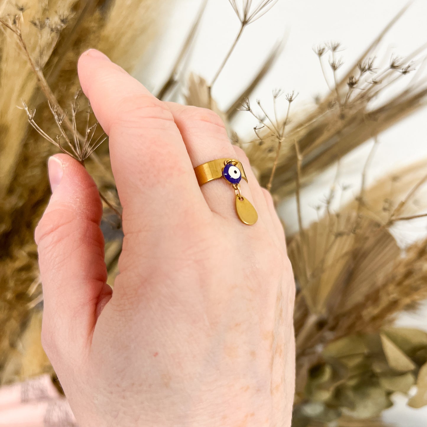 Adjustable Stainless Steel Ring Blue Eye