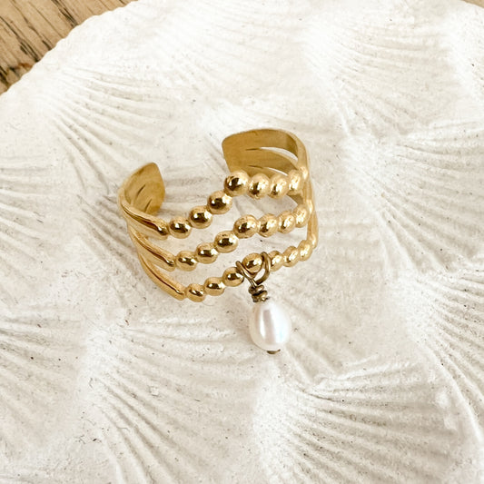 Bague Réglable Inox motif chevron Perle de Culture