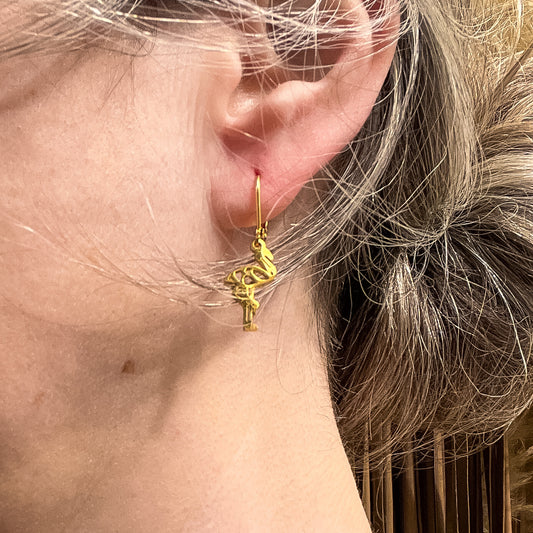 Boucles d'oreilles Flamant Rose dorés géométriques