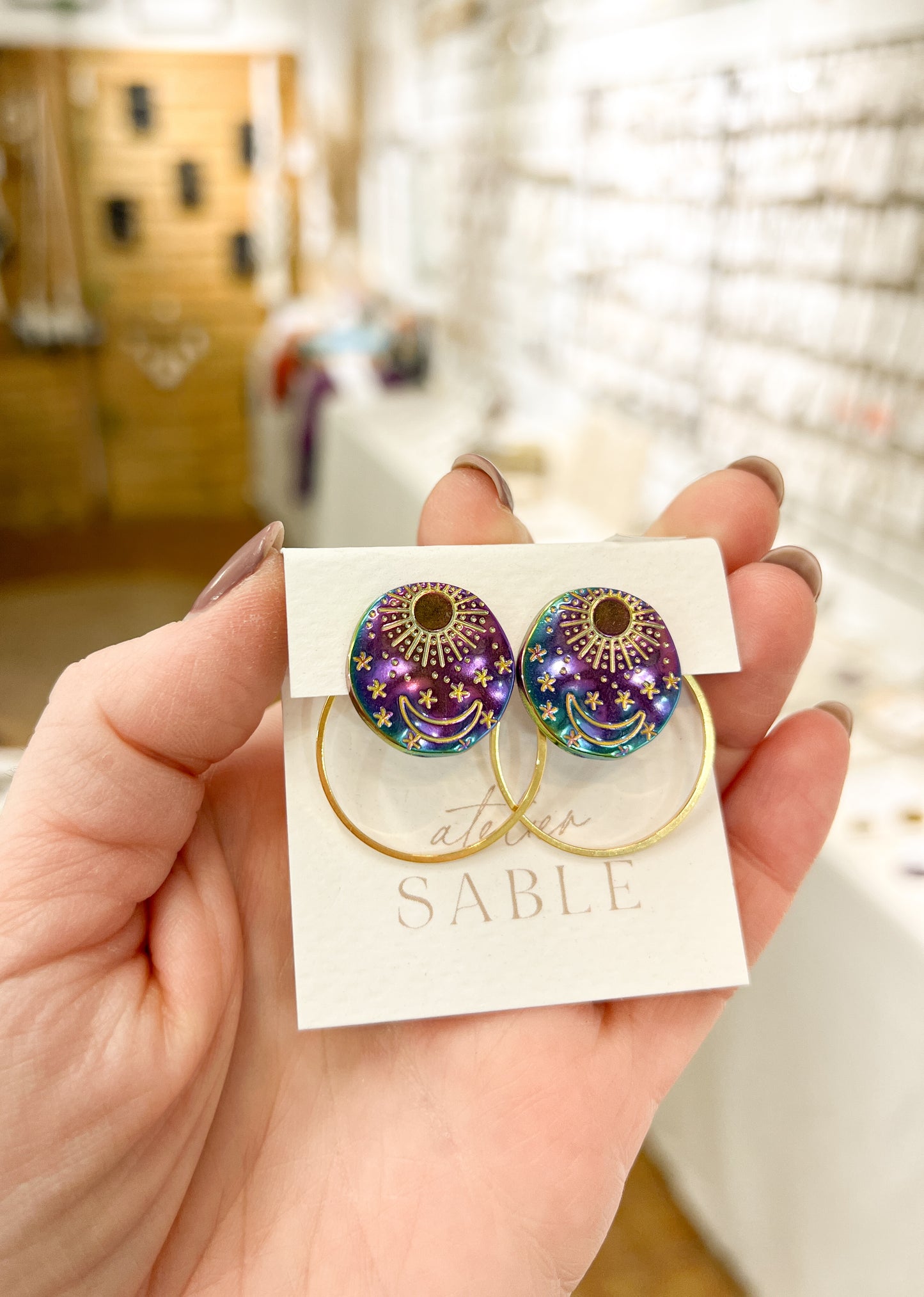 Boucles d'oreilles puces effet devant derrière Nuit Étoilée