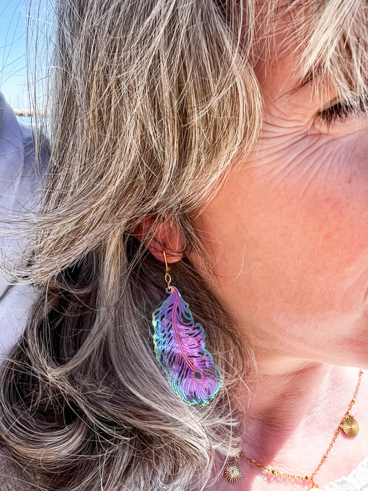 Boucles d'oreilles Plumes de Paon