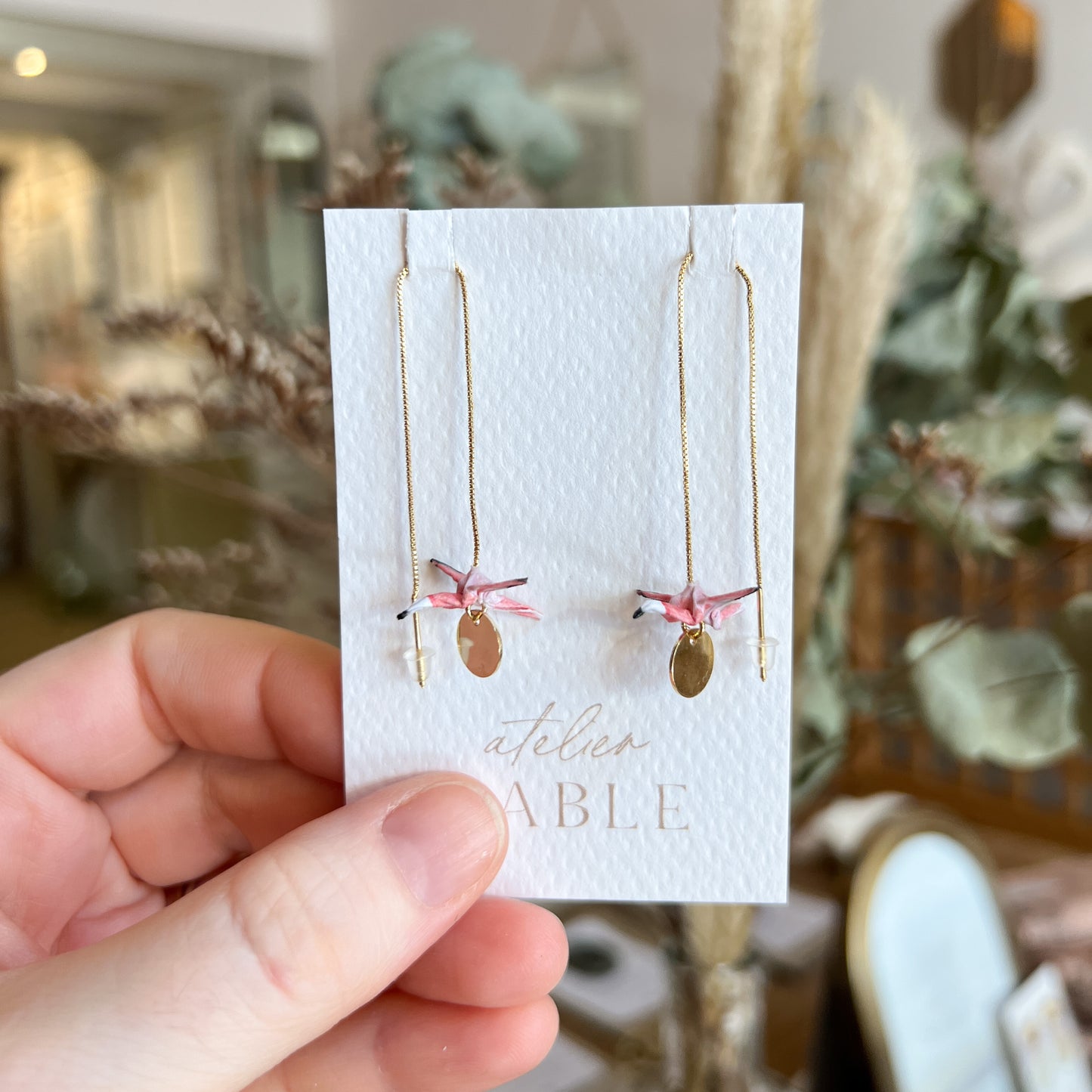 Boucles d'oreilles origami chaînette