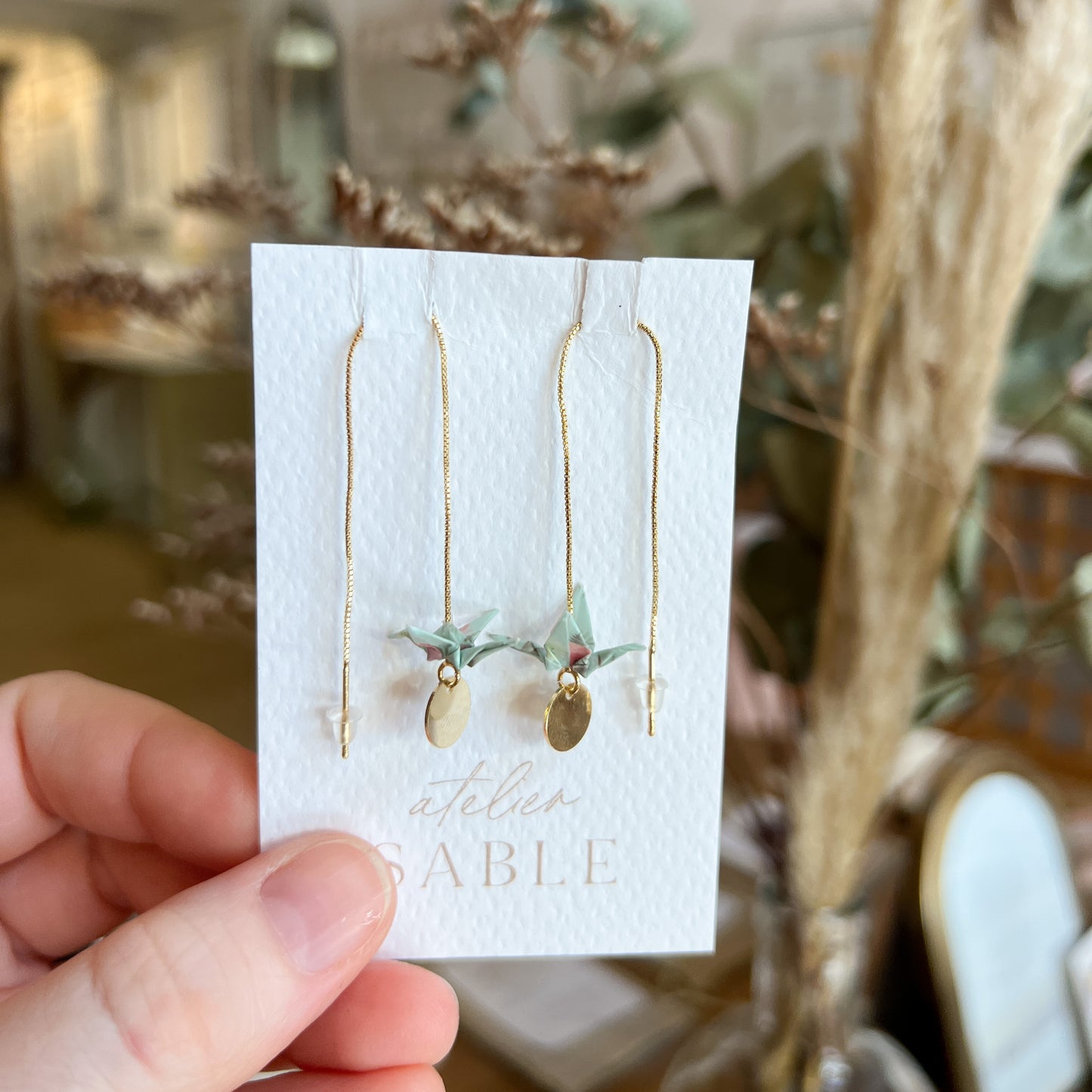 Boucles d'oreilles origami chaînette