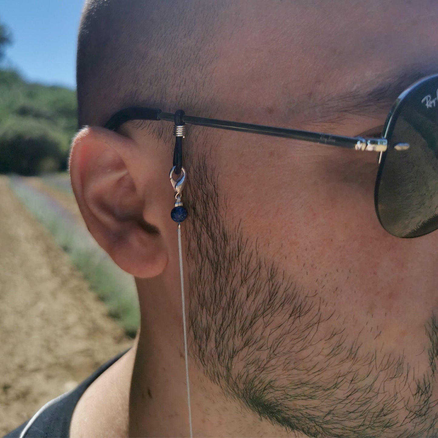 Cordon Lunettes Nylon Gris Unisexe avec Pierre Fine
