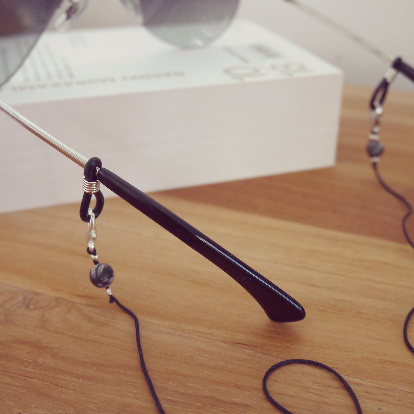 Unisex Black Nylon Glasses Cord with Gemstone