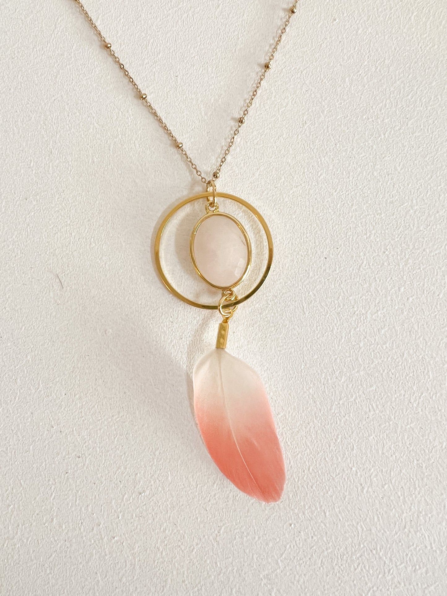 Collier Flamant Rose et Quartz rose
