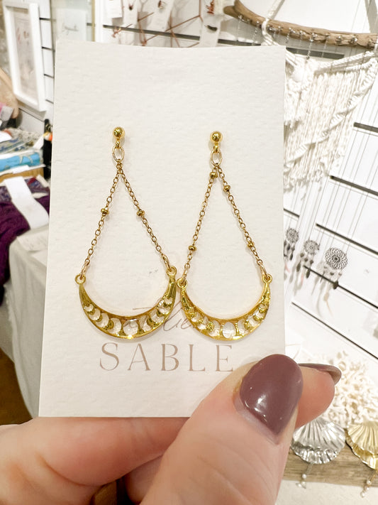 Goddess moon cycles earrings in gold-plated stainless steel with gold-plated stud