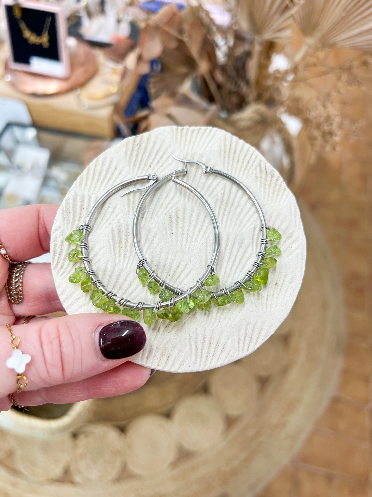 Argenté | Boucles d'oreilles Créoles Pierre Fine