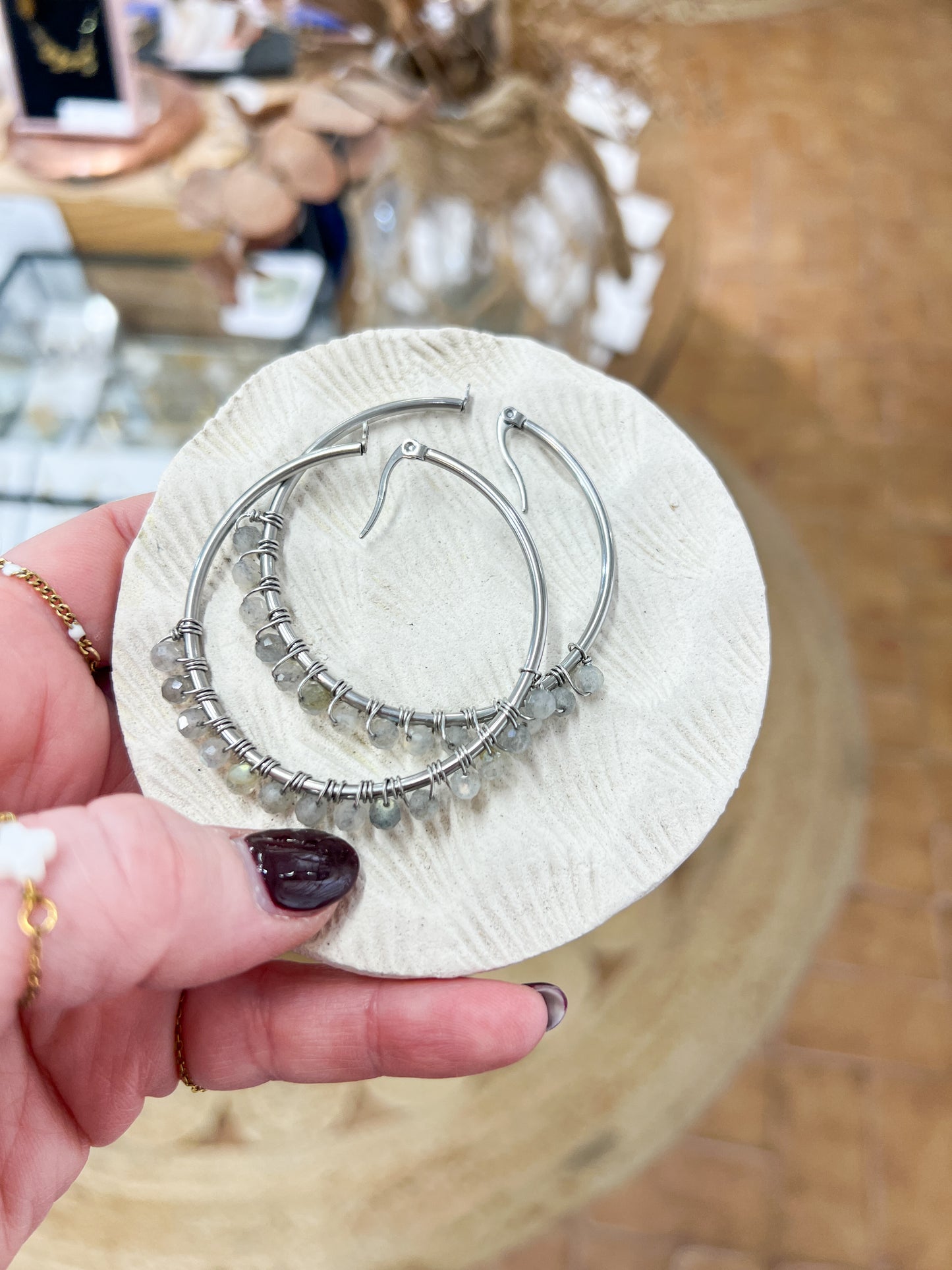 Argenté | Boucles d'oreilles Créoles Pierre Fine