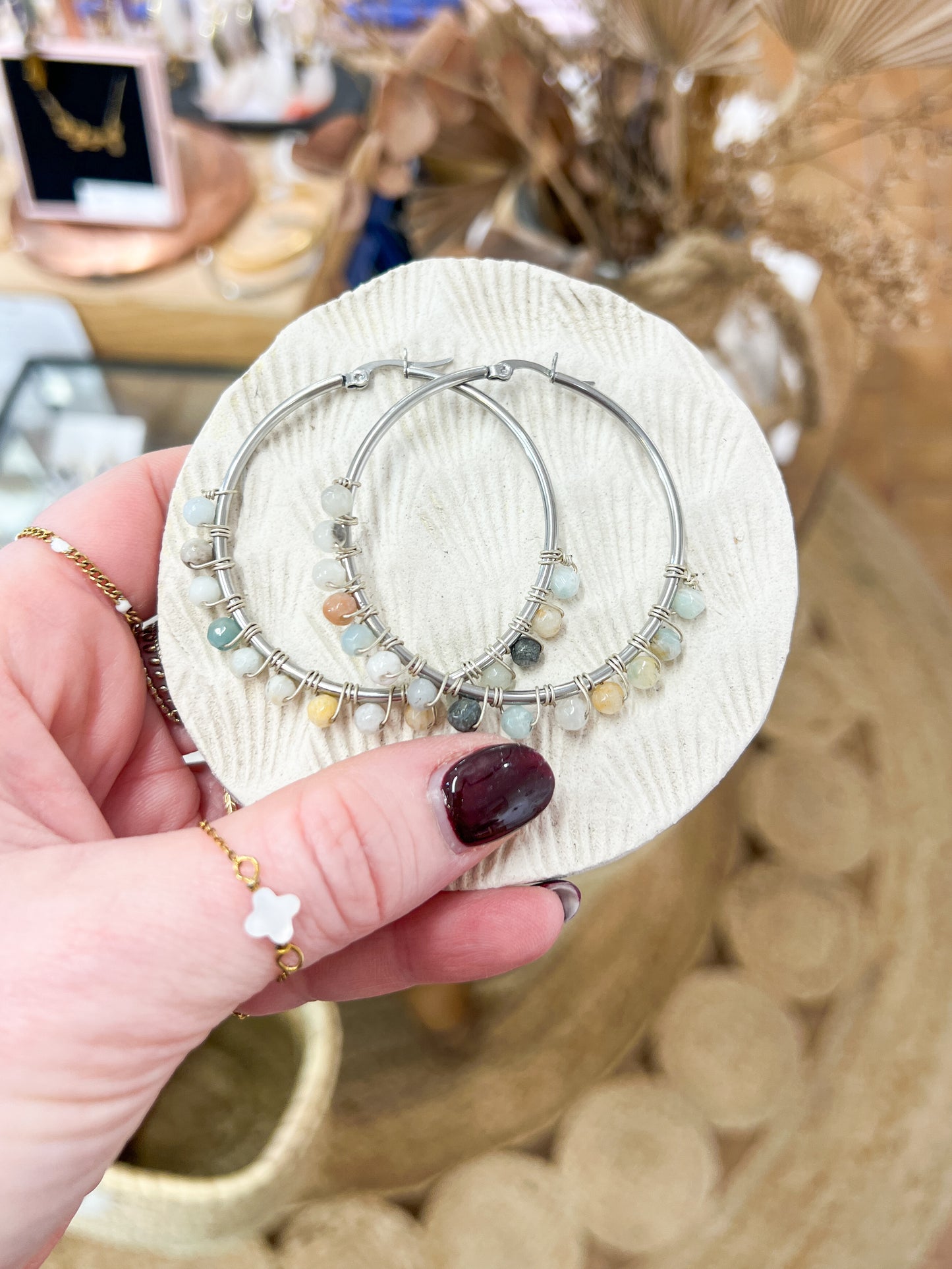 Argenté | Boucles d'oreilles Créoles Pierre Fine