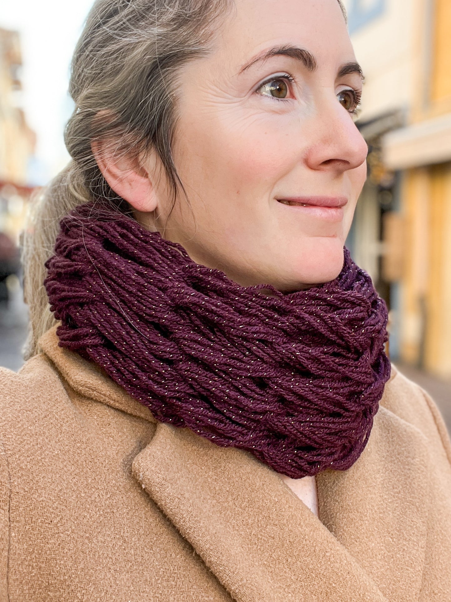 Snood Bordeaux / Prune avec fils métallisés