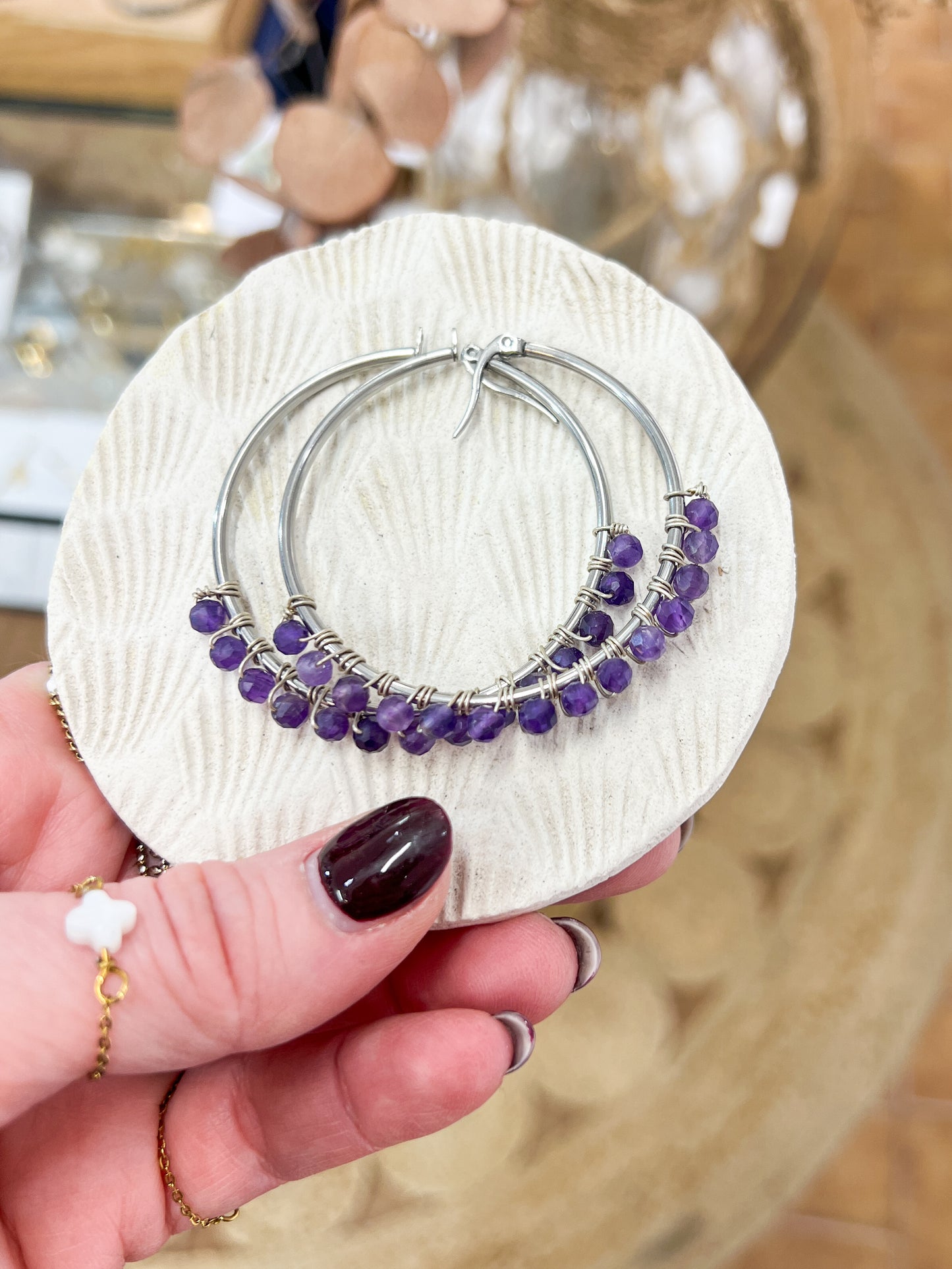 Argenté | Boucles d'oreilles Créoles Pierre Fine