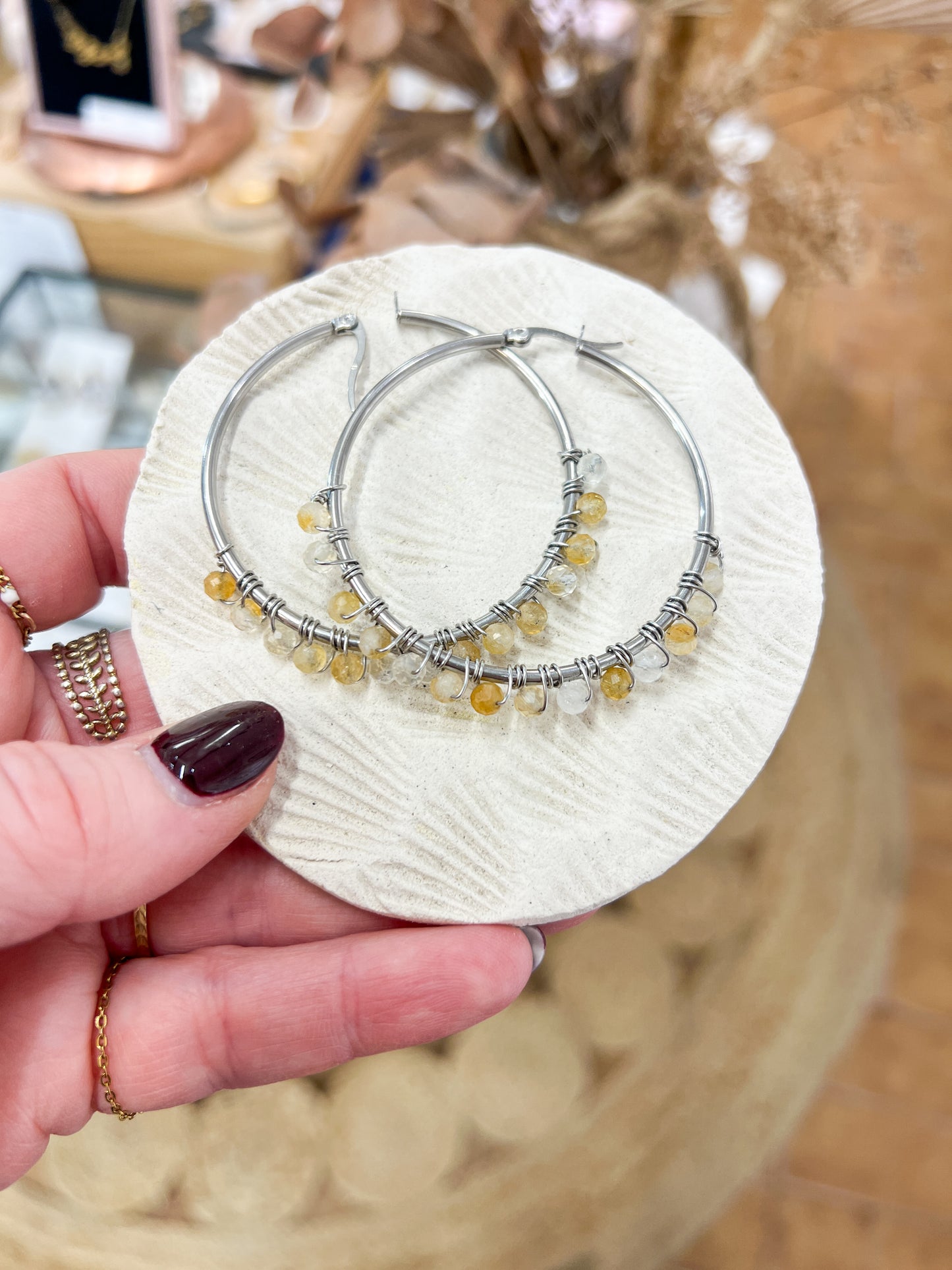 Argenté | Boucles d'oreilles Créoles Pierre Fine