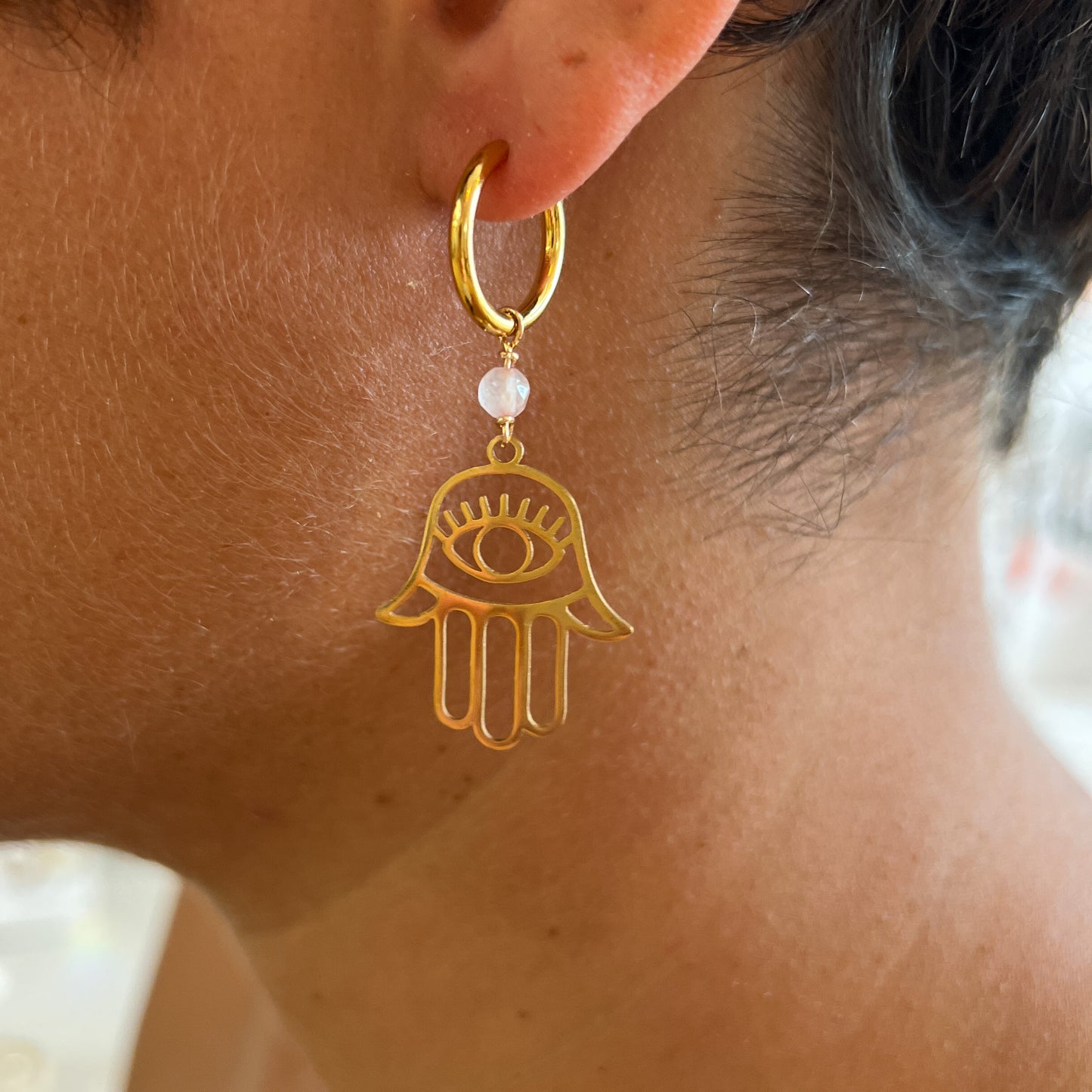 Goddess moon cycles earrings in gold-plated stainless steel with gold-plated stud