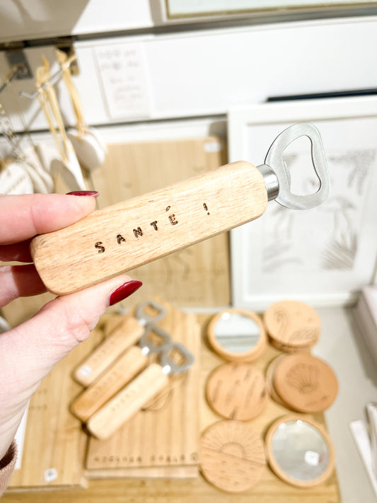 Décapsuleur en bois avec décoration pyrogravure