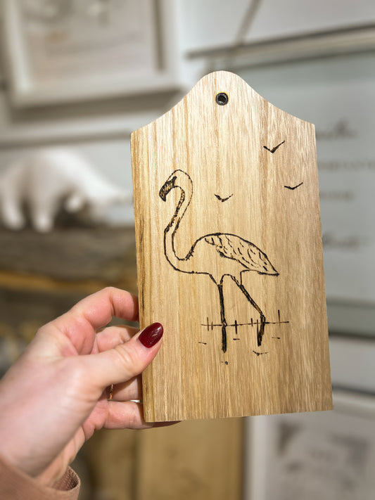 Planchette de présentation avec décoration pyrogravure