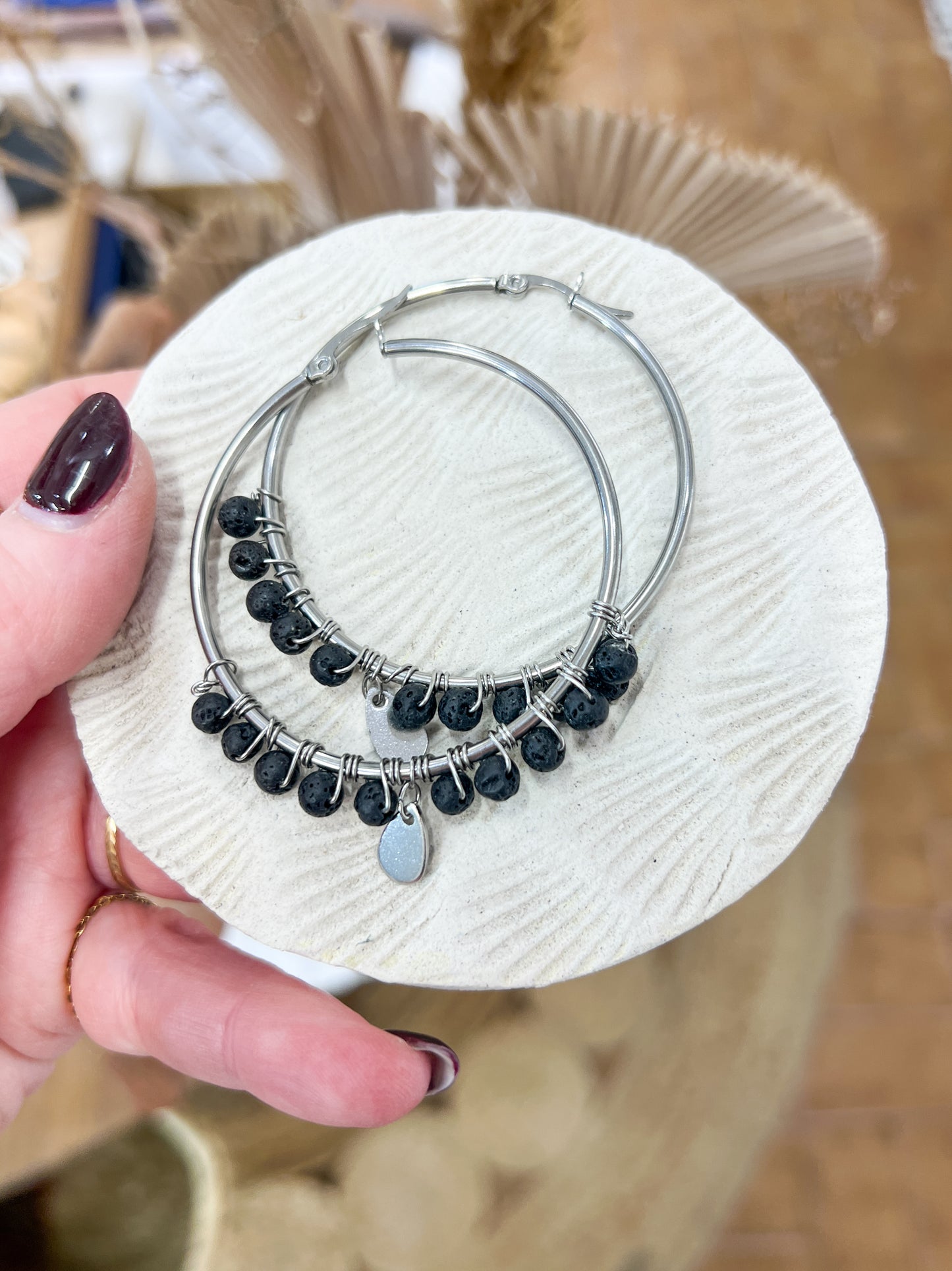 Argenté | Boucles d'oreilles Créoles Pierre Fine