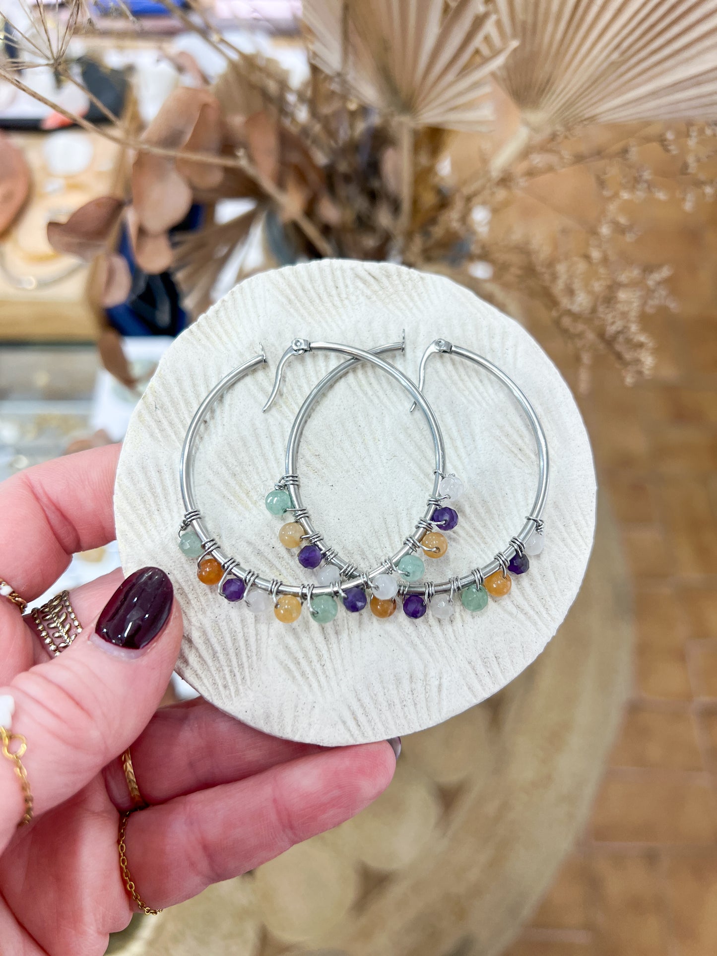 Argenté | Boucles d'oreilles Créoles Pierre Fine