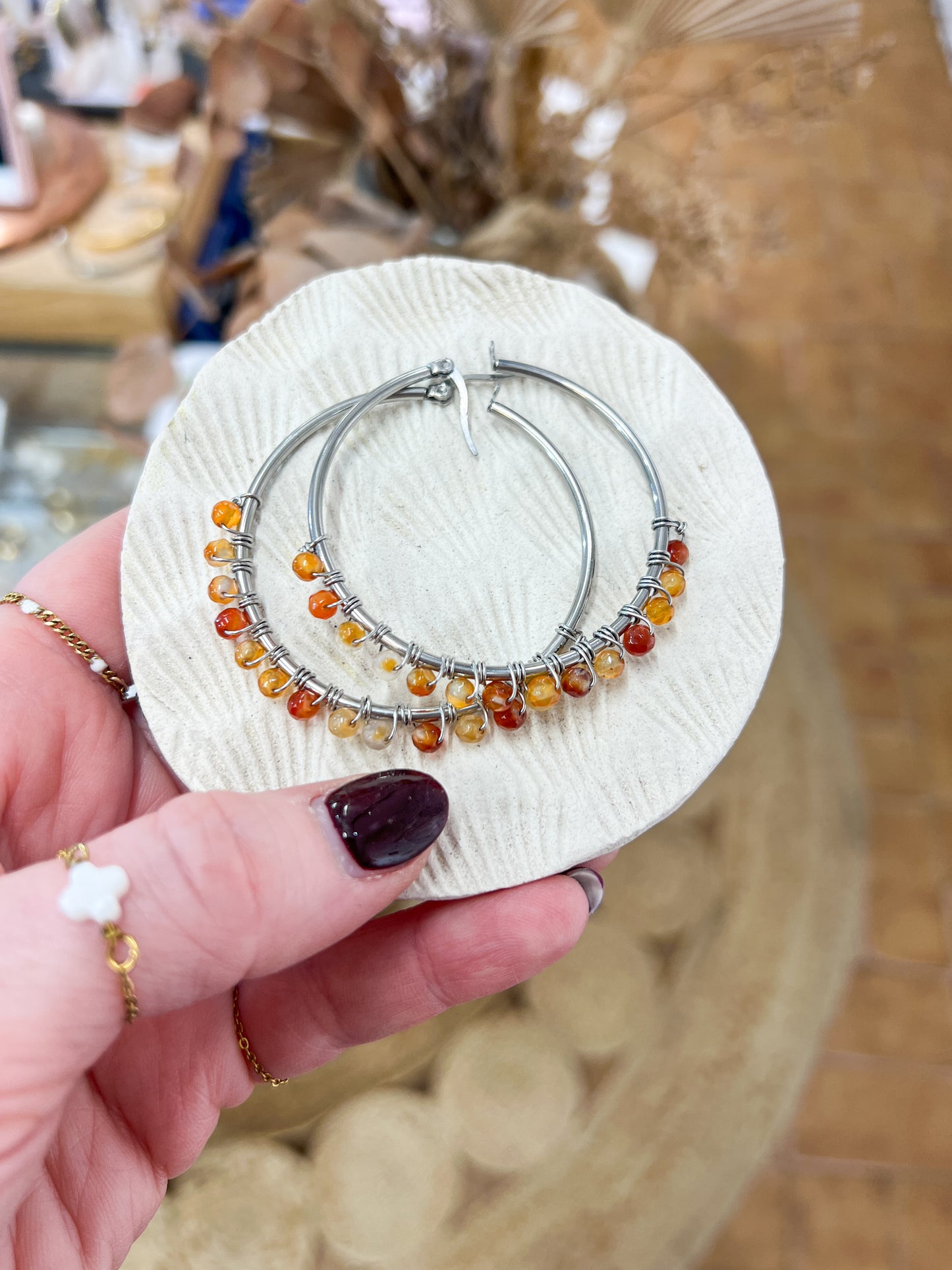 Argenté | Boucles d'oreilles Créoles Pierre Fine