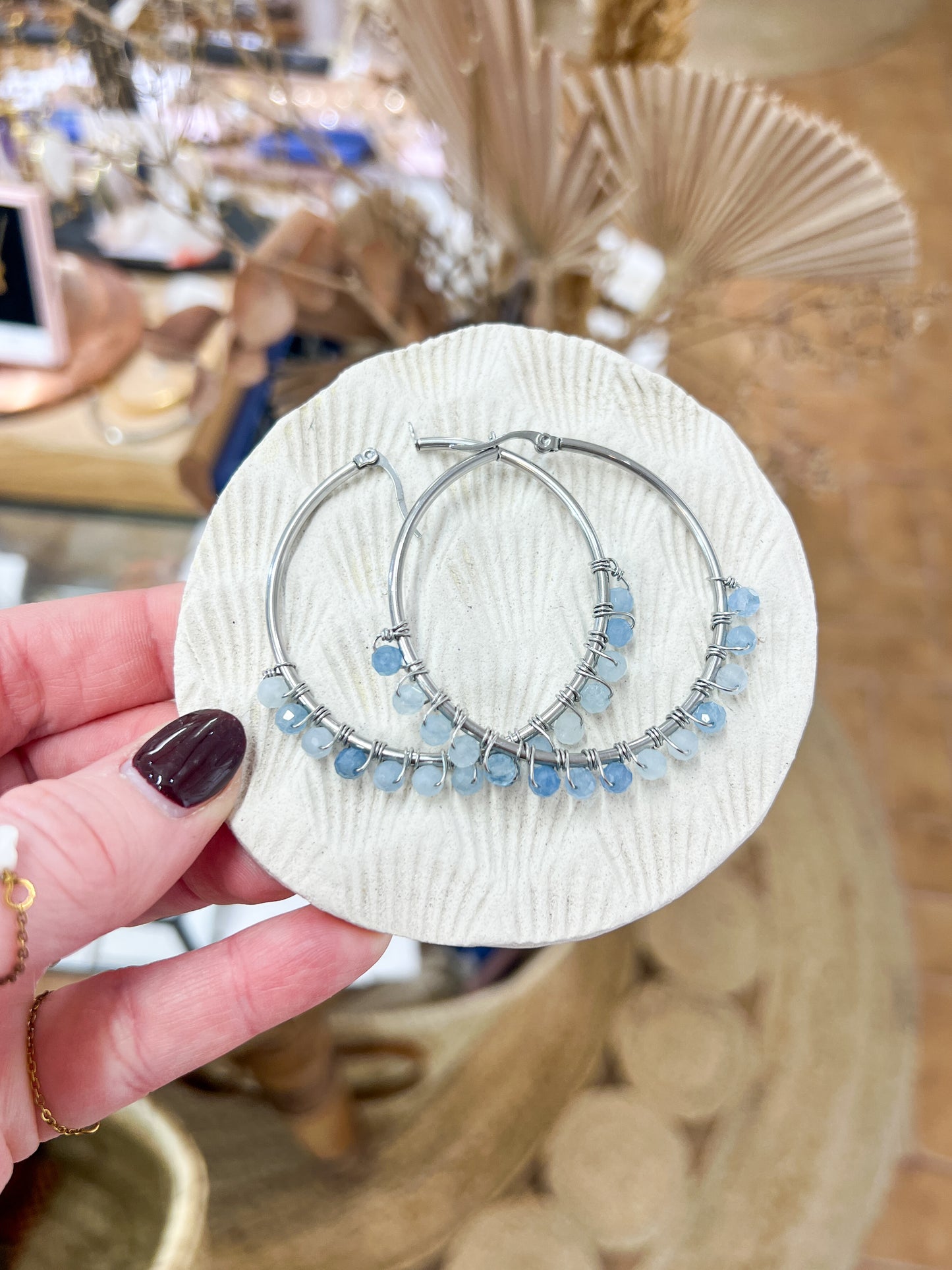 Argenté | Boucles d'oreilles Créoles Pierre Fine
