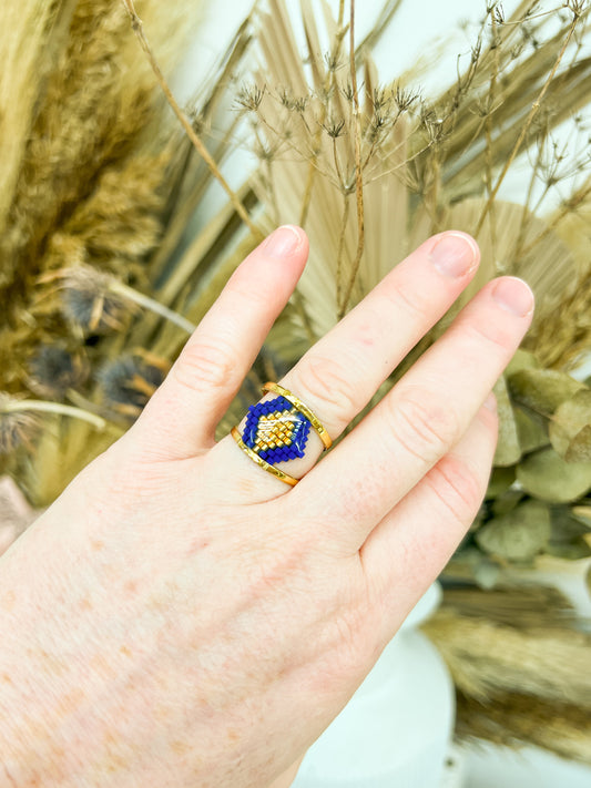 Adjustable gold-plated Miyuki pearl ring