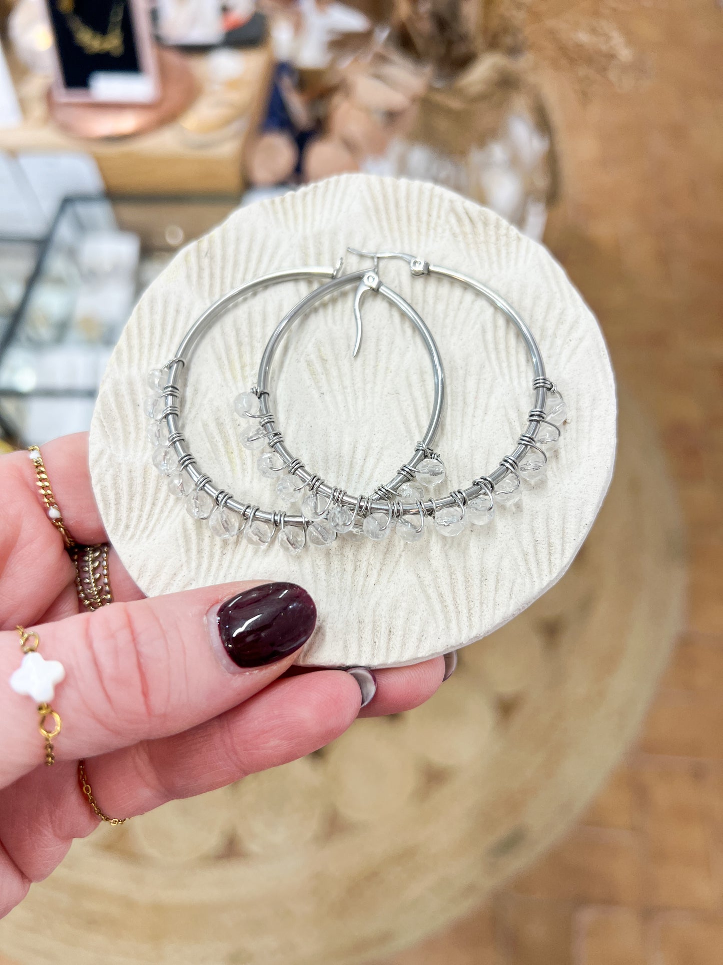 Argenté | Boucles d'oreilles Créoles Pierre Fine