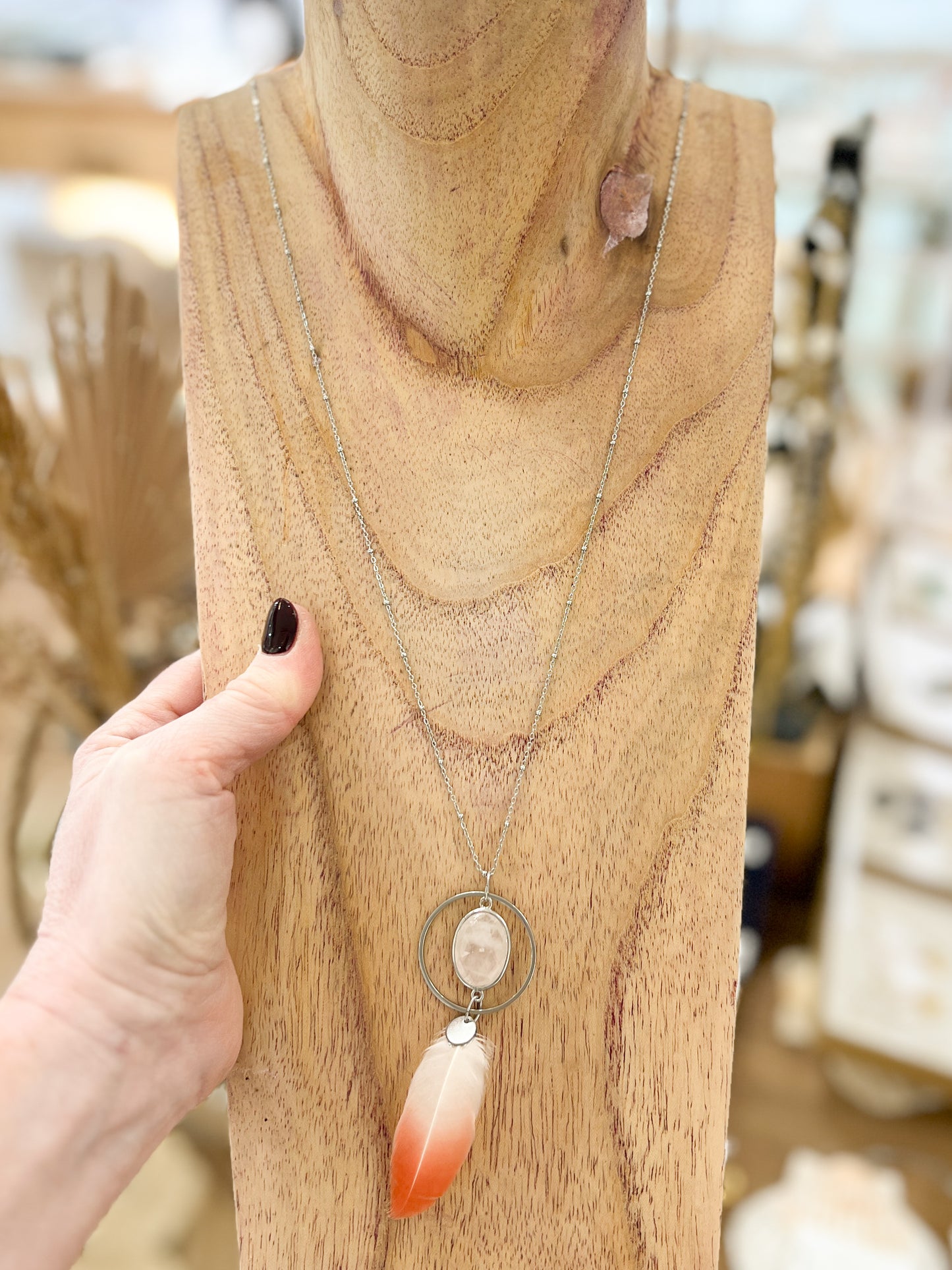 Flamingo and Rose Quartz Necklace