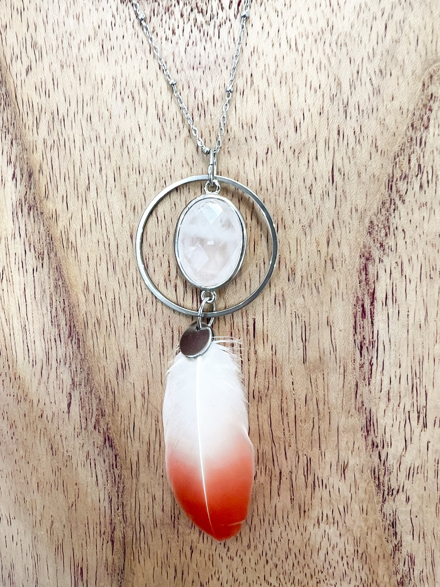 Flamingo and Rose Quartz Necklace
