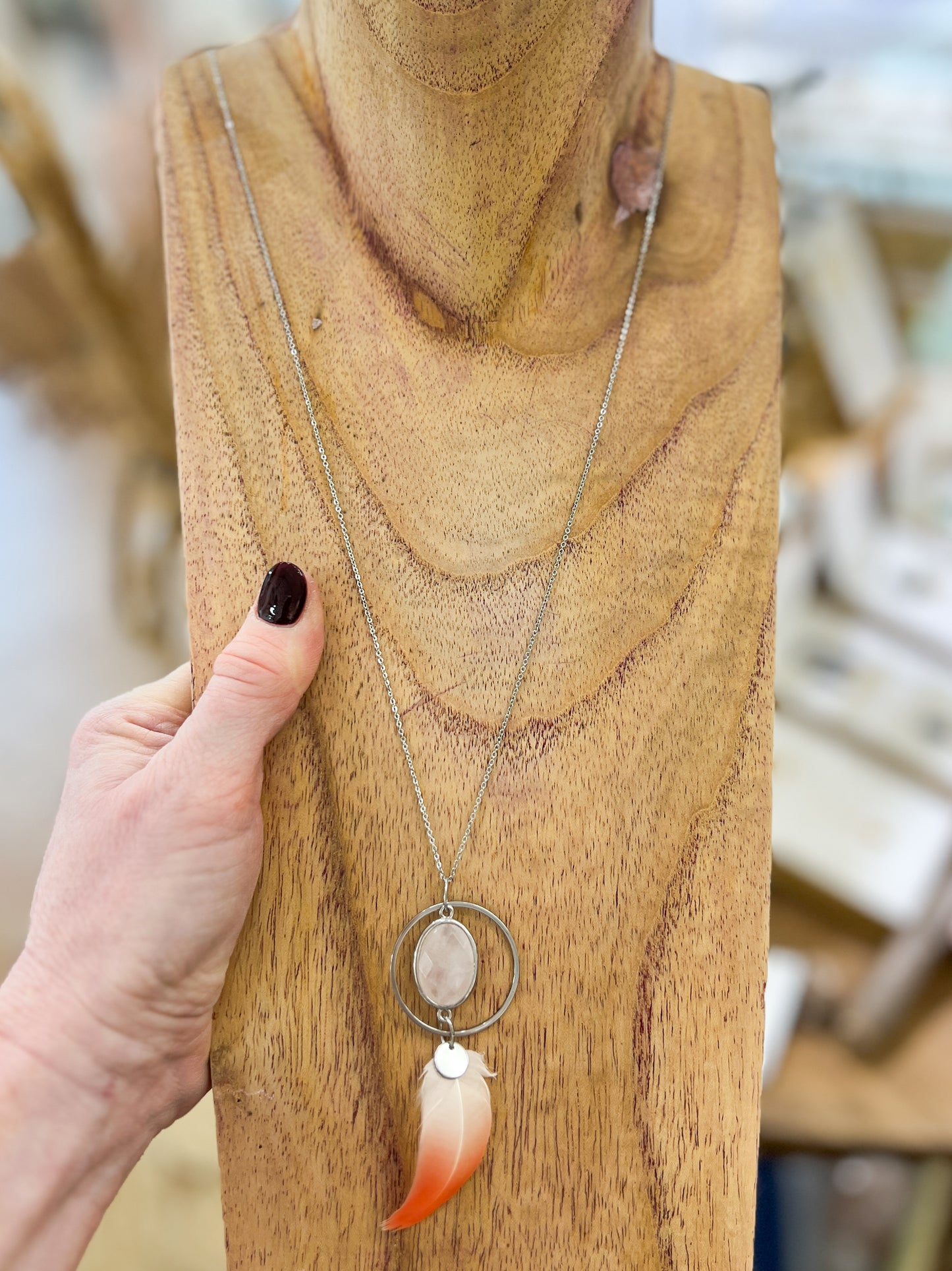 Flamingo and Rose Quartz Necklace