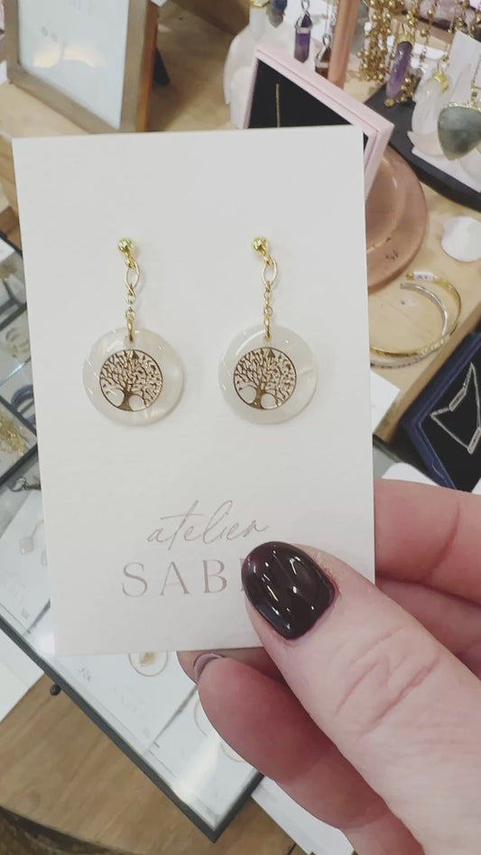 Boucles d'oreilles Arbre de Vie Nacre