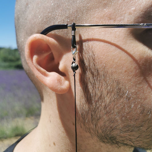 Unisex Black Nylon Glasses Cord with Gemstone