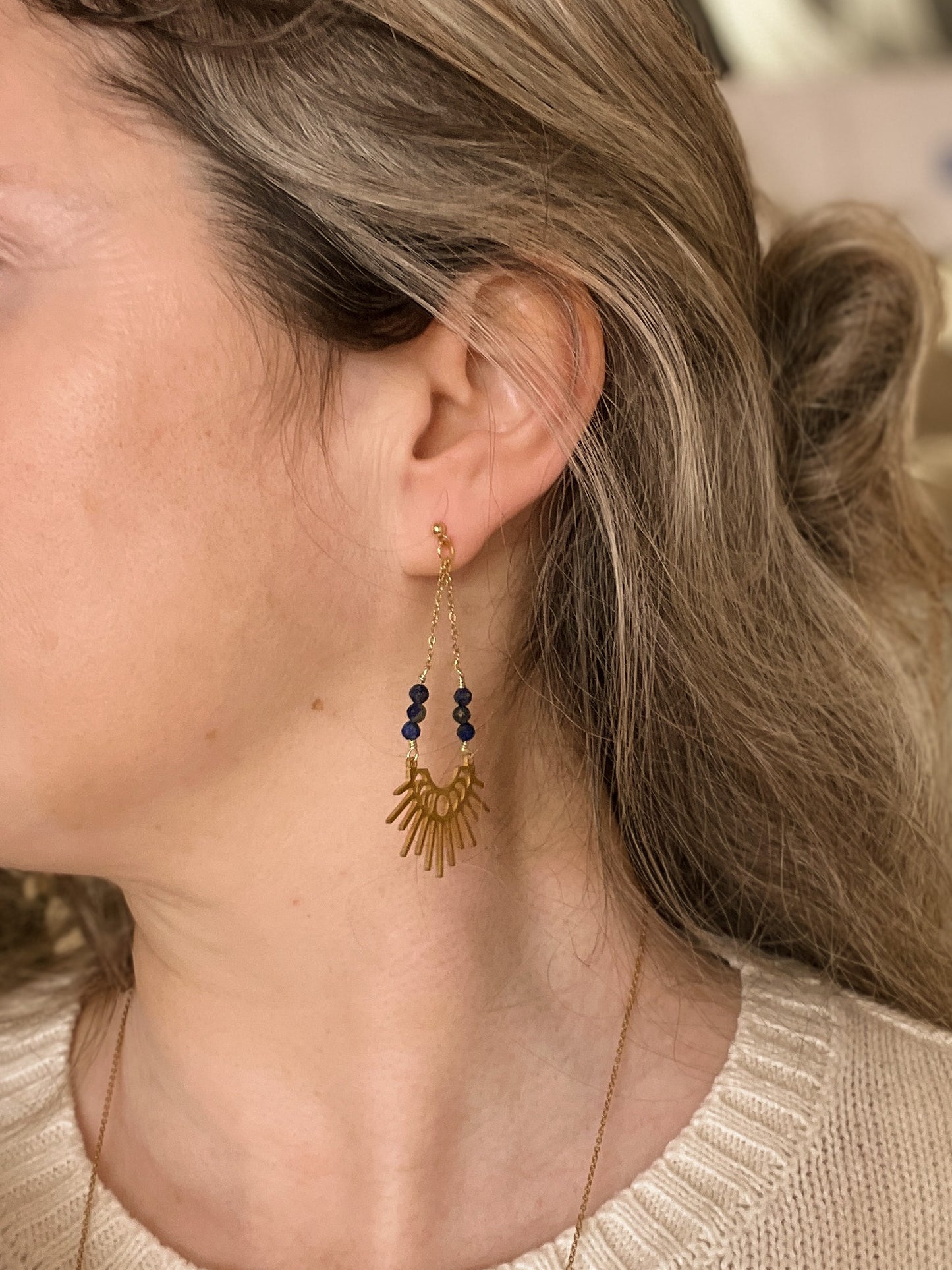 Goddess moon cycles earrings in gold-plated stainless steel with gold-plated stud